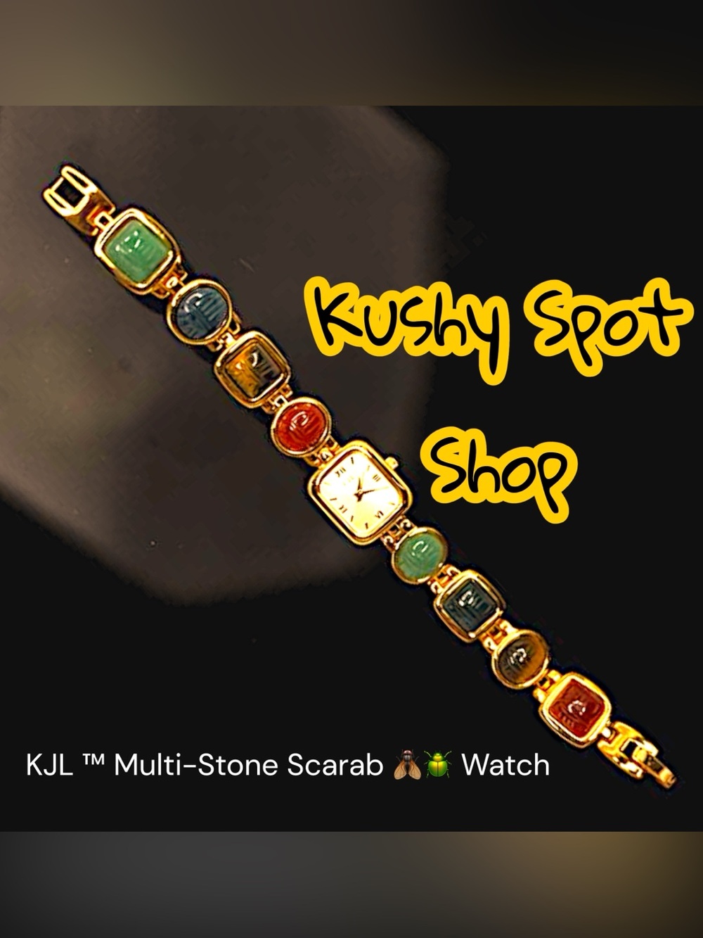 KJL™️ NWOT Multi-Stone Scarab Goldtone Watch 🪲🐞 7”